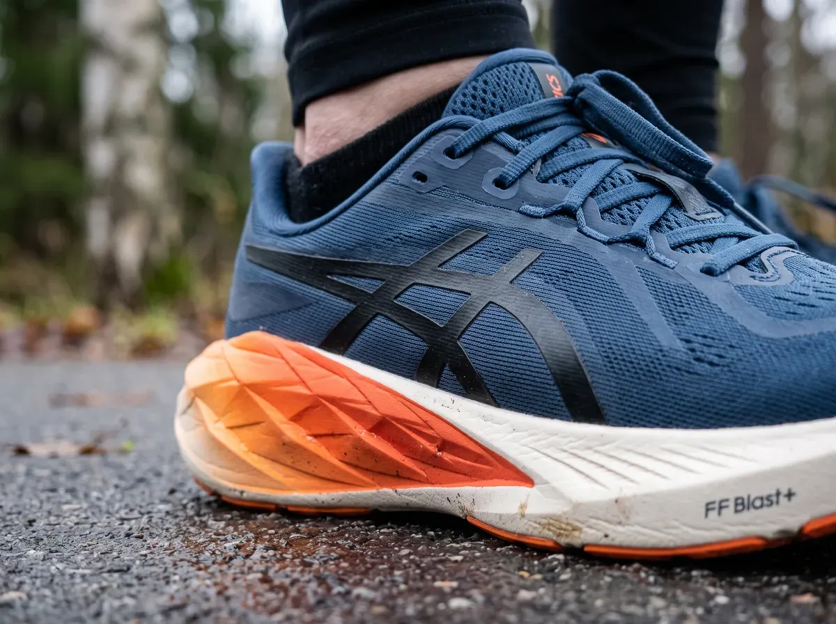 Närbild på ovandel och mellansula på Asics Dynablast 6