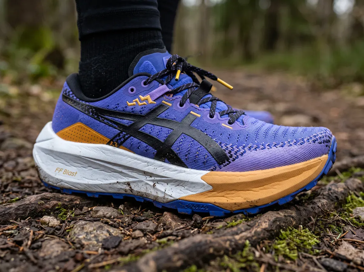 Närbild på ovandel och mellansula på Asics Gel-Trabuco Max 5