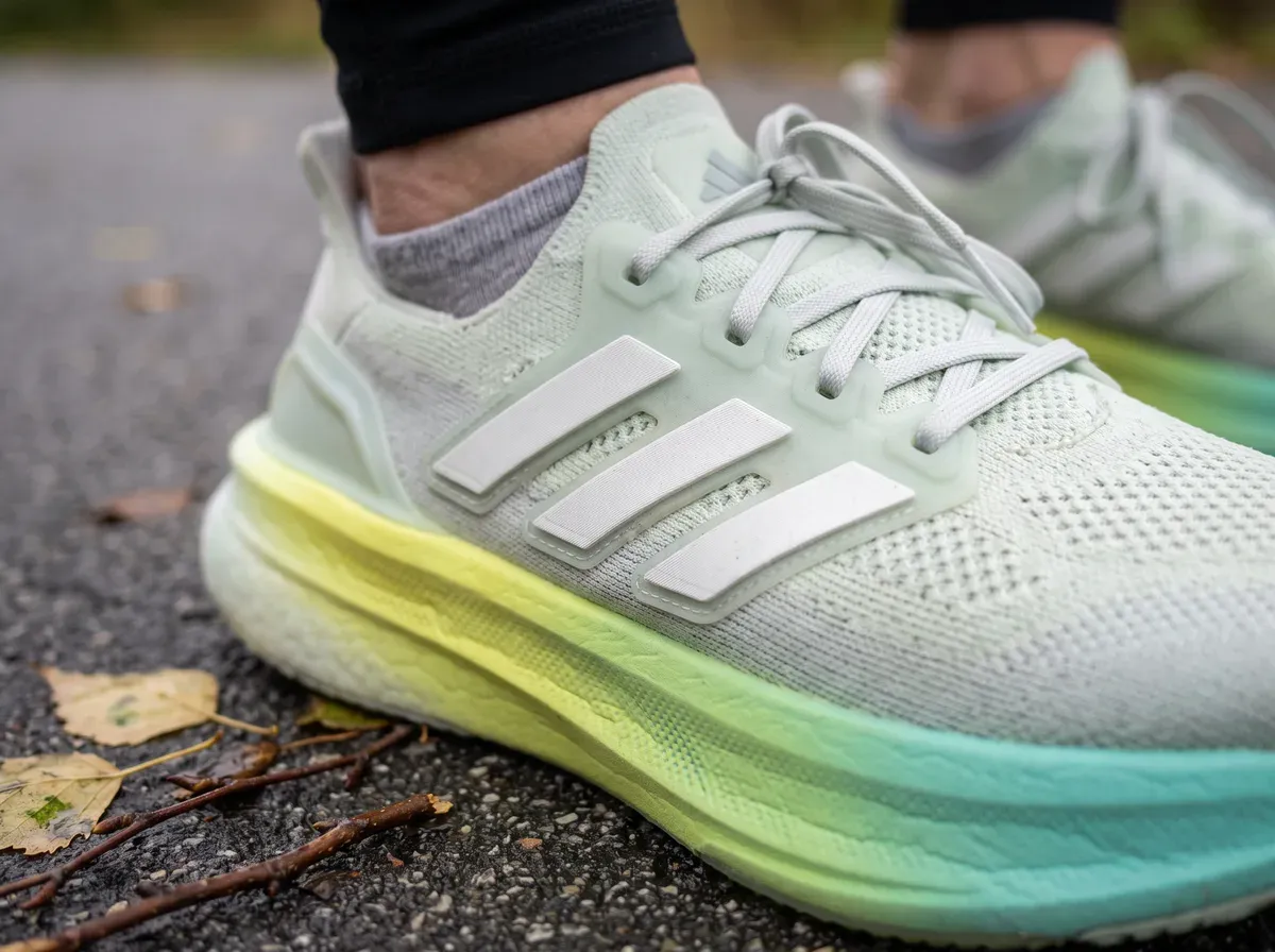 Närbild på ovandel och mellansula på Adidas Ultraboost 5