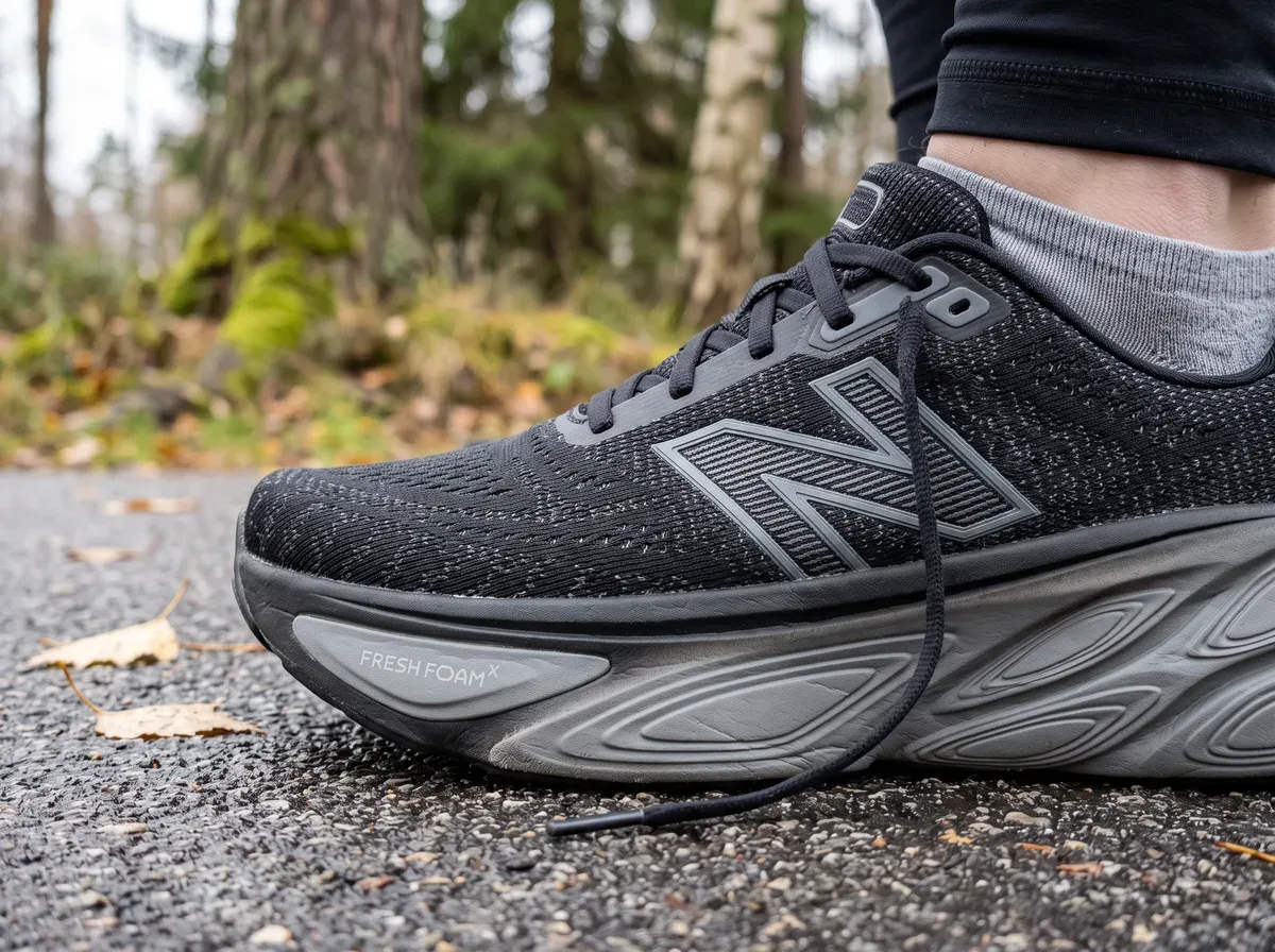 Närbild på ovandel och mellansula på New Balance Fresh Foam X More v5