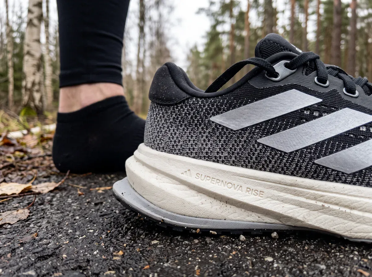 Närbild på ovandel och mellansula på Adidas Supernova Rise