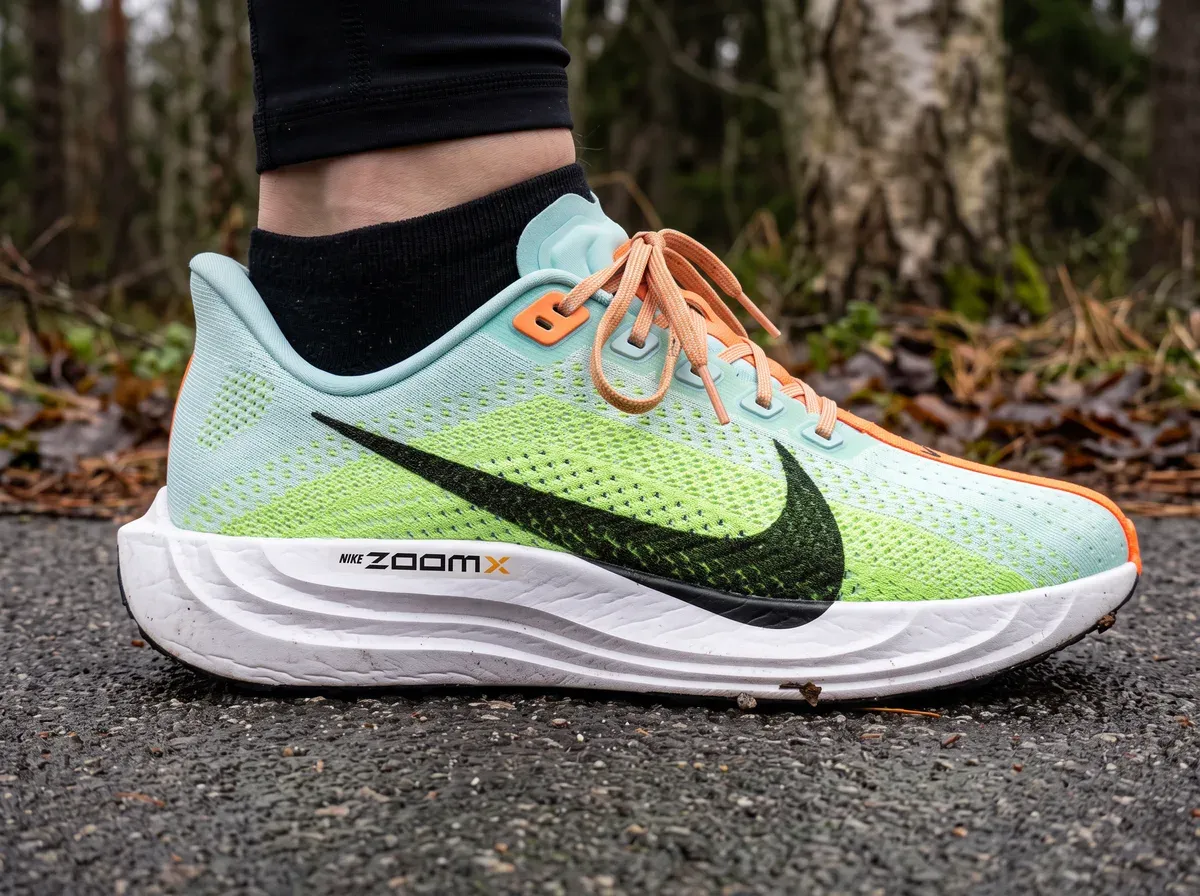 Närbild på ovandel och mellansula på Nike Pegasus Plus