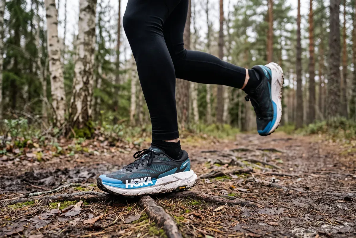 Hoka Mafate X mitt i ett löpsteg