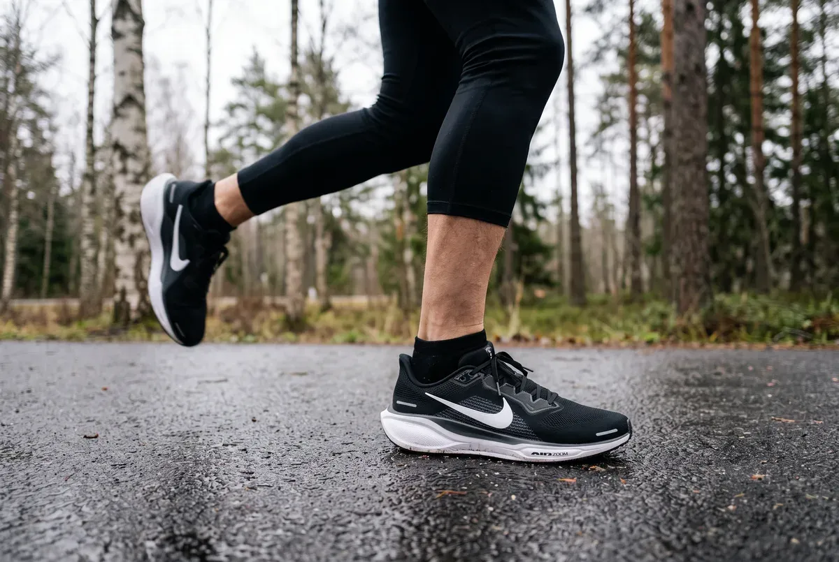 Nike Pegasus 41 mitt i ett löpsteg
