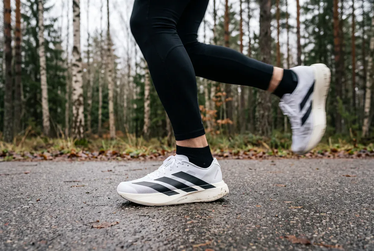 Adidas Adizero Evo SL mitt i ett löpsteg