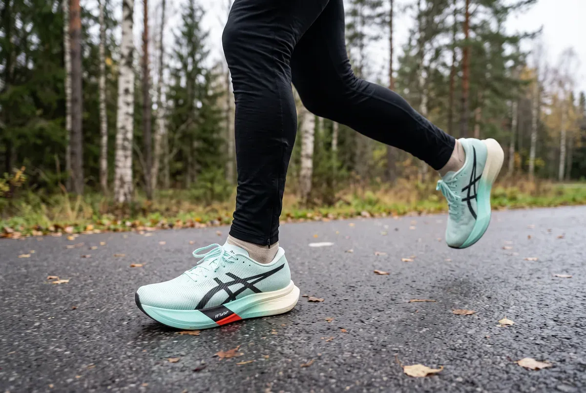 Asics Metaspeed Edge Paris mitt i ett löpsteg