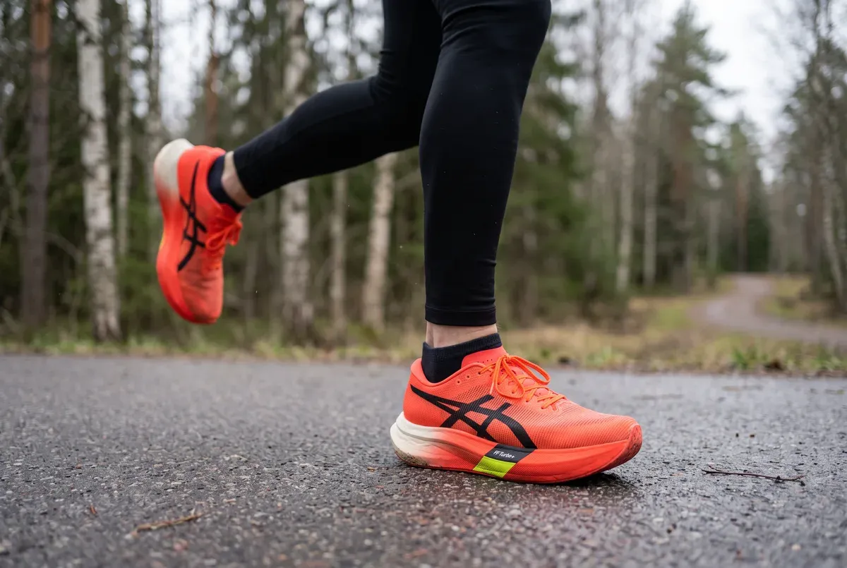 Asics Metaspeed Sky Paris mitt i ett löpsteg