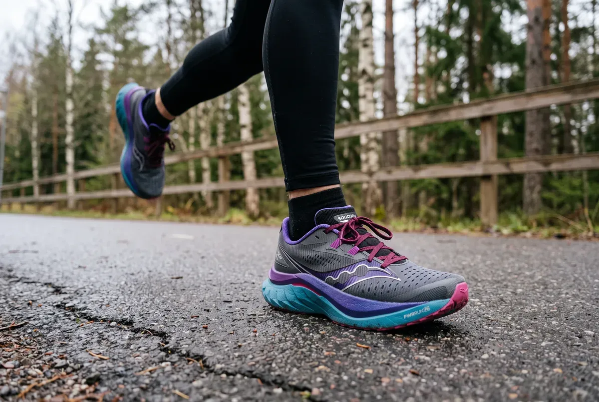 Saucony Endorphin Speed 4 mitt i ett löpsteg