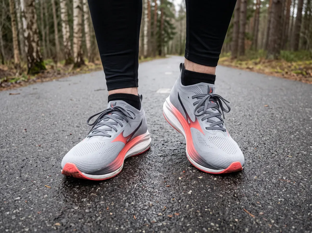 Mizuno Neo Zen på fötterna på blöt asfalt