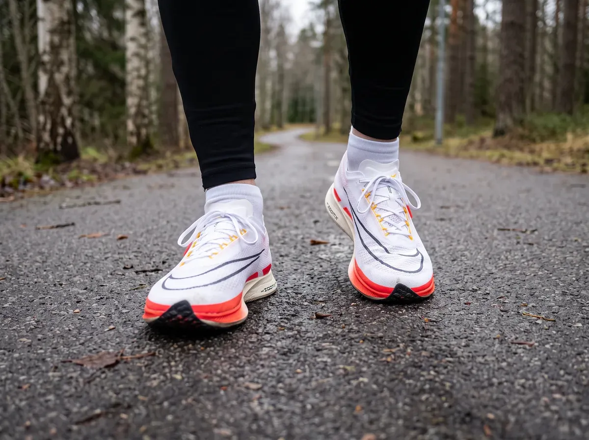 Nike Streakfly på fötterna på blöt asfalt