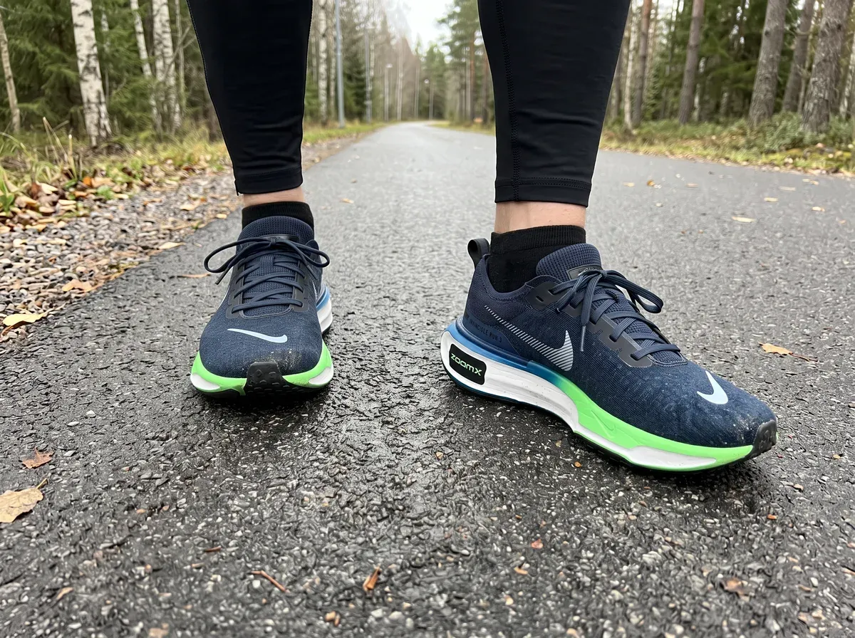 Nike Invincible 3 på fötterna på blöt asfalt