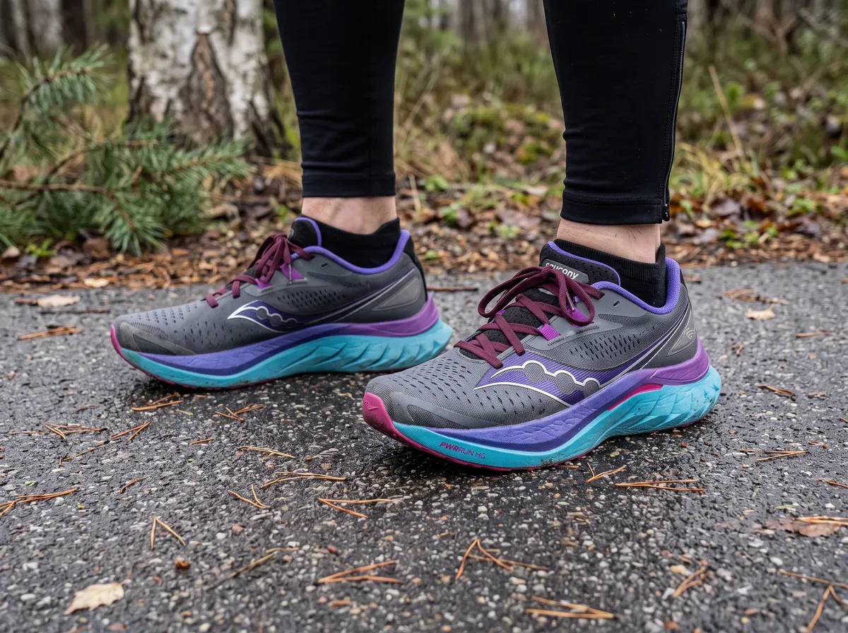 Saucony Endorphin Speed 4 på fötterna på blöt asfalt