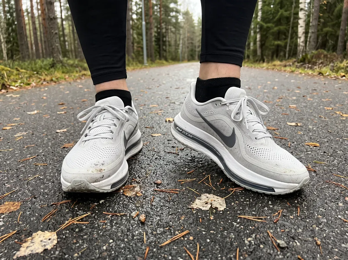 Nike Pegasus Premium på fötterna på blöt asfalt