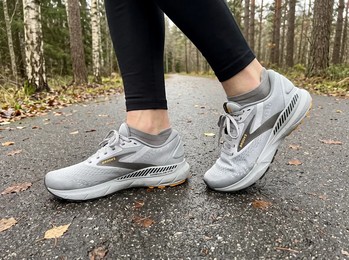 Brooks Adrenaline GTS 24 på fötterna på blöt asfalt