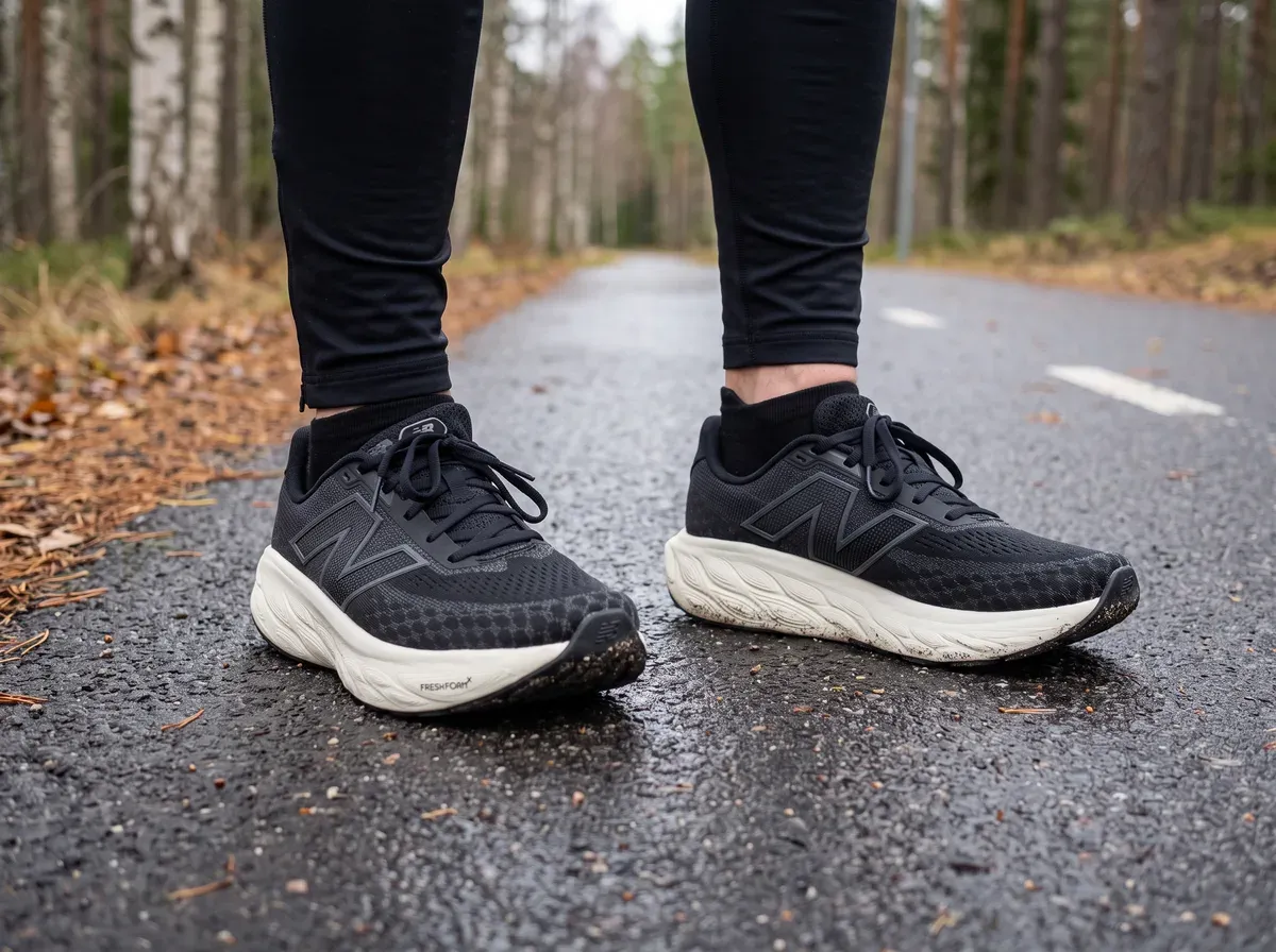 New Balance Fresh Foam X 1080 v14 på fötterna på blöt asfalt