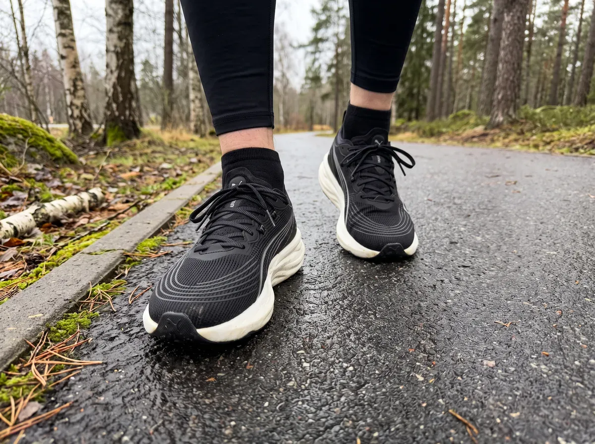 Puma ForeverRun Nitro 2 på fötterna på blöt asfalt